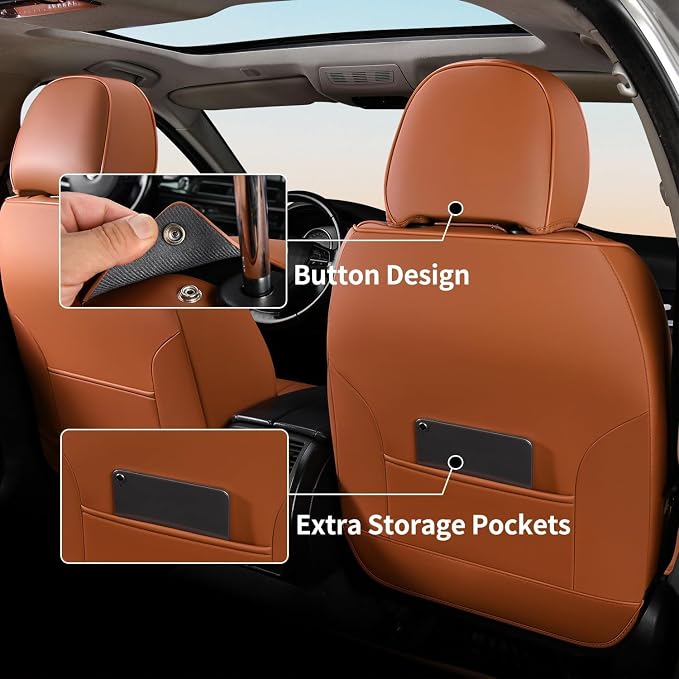 FLORICH Universal Car Seat Covers for Front Seats, Leather Seat Covers Universal Anti-Slip Driver Seat Cover, Automotive Vehicle Seat Covers fit for Trucks Vans SUVs Sedans (2 Packs, Brown&Black)