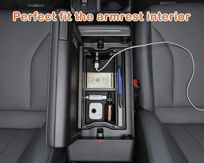 For 2026 Toyota RAV4 3PCS Double Layer Center Console Organizer Tray ABS Armrest Storage Box Easy to Pick Up&Install, 6th Gen Hybrid&Plug-in Hybrid Interior Accessories