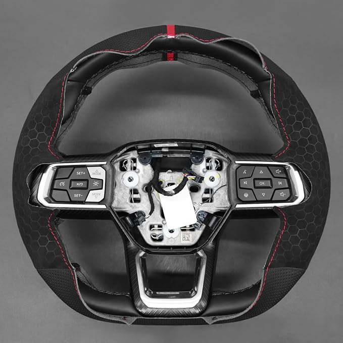 MEWANT Hand Stitch Black Faux Leather Hexagon Embossed Athsuede Steering Wheel Cover Wrap for Ford Mustang 2024