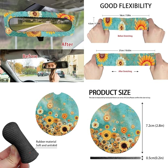 Floral 15 PCS Car Seat Cover Set with Auto Steering Wheel Cover Seat Belt Strap Protector Cup Holder Trash Bag Rear View Mirror Protector Keychain