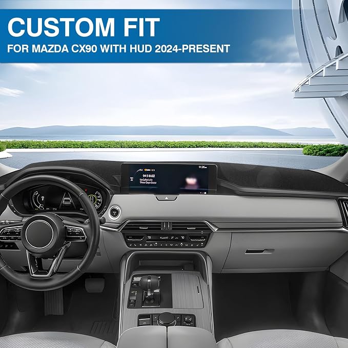 KUST Black Dash Cover for Mazda CX-90/CX90 2024 2025 2026 (with HUD) Polyester Dashboard Cover Non-Slip Interior Accessories for Mazda CX-90/CX90 Custom Fit Dash Mat Sunshade Windshield No Glare