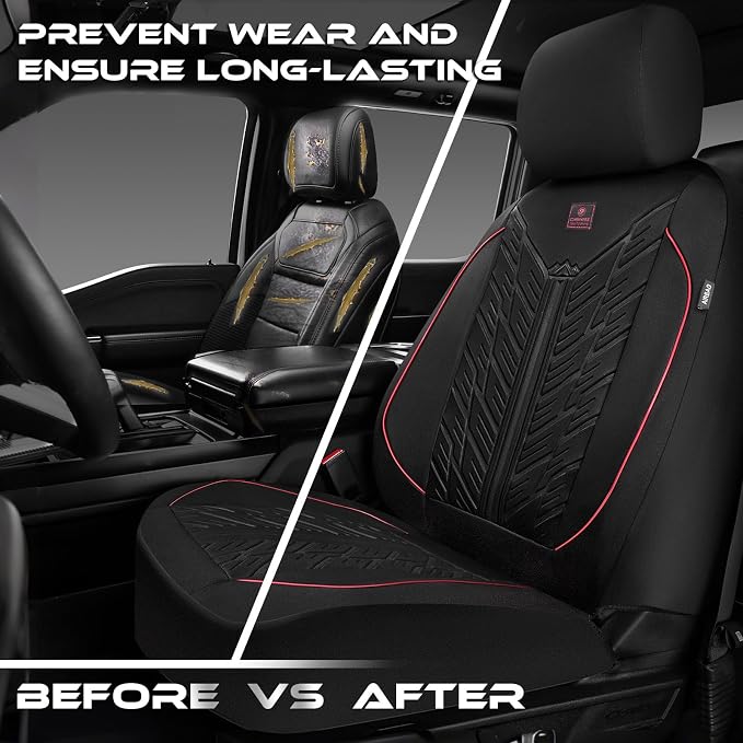CAR PASS Waterproof Front Car Seat Covers,3D Tire Pattern Neoprene Seat Covers,Heavy Duty Rubber Floor Mats 3-Piece, Universal MXL Size Trim-to-Fit Automotive Floor Mats for Truck Van SUV