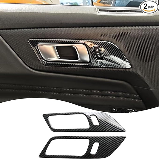 MUXEE Inner Door Handle Cover，for Ford Mustang 2024-2026 / Shelby GT350 2015-2020 / GT500 2020-2022，ABS Carbon Fiber Decal Interior Trim Cover Accessories (Without Memory seat Button Style)