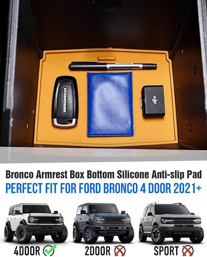 ROADER Bronco Armrest Box Bottom Anti-Slip Mat Fit for 2021-2024 Ford Bronco 2/4 Door Interior Accessories, Arm Rest Box Silicone Protective Pad, Waterproof Safe Environmentally Friendly-Orange