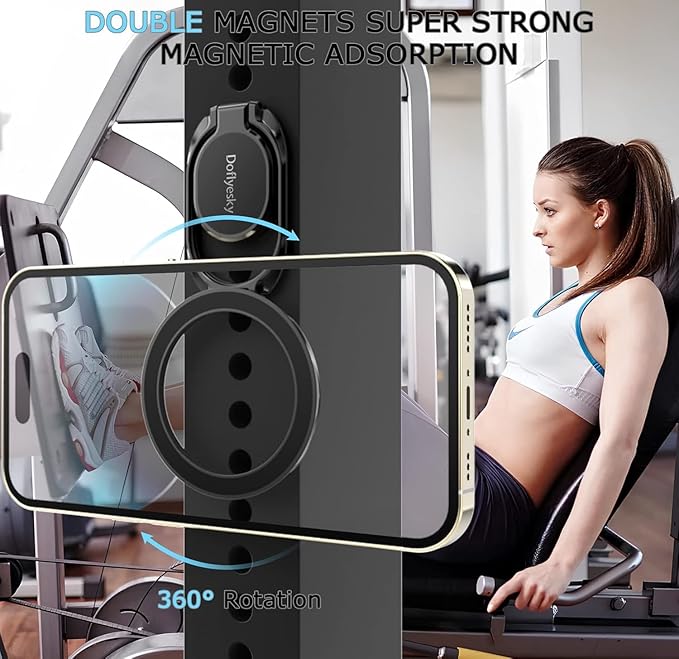 Doflyesky Magnetic Phone Ring Holder for Magsafe Phone Grip, Dual-Sided Magnetics Adjustable Gym Phone Holder Finger Kickstand for iPhone 17, 17 Air, 16, 15-12 Pro Max and Android Phone Cases (Gold)