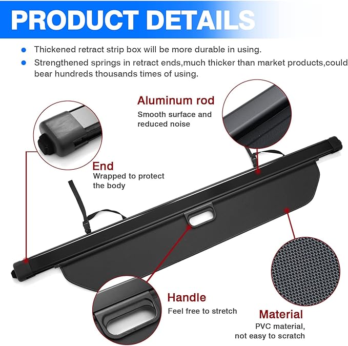 Powerty Cargo Cover for 2016-2022 Honda Pilot Trunk Cover Retractable Trunk Shielding Shade for Pilot Accessories Cargo Luggage Cover No Gap (NOT for Honda Passport or Pilot EX 2016)
