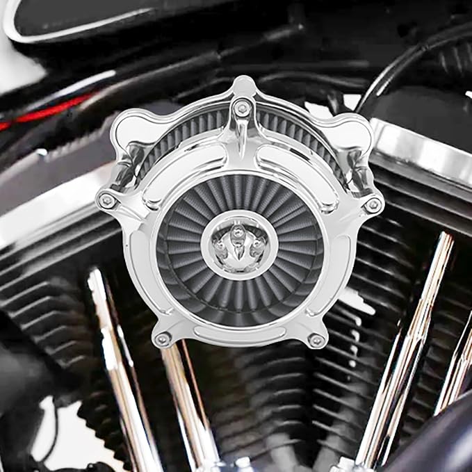 Air Cleaner Filter Aluminum Fit for Harley Touring Road King Street Glide Softail Sportster Dyna (Chrome Housing Grey Element, C For Touring 08-16,Softail 16-17,Trike 08-16)