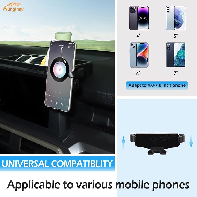 Car Center Console Dash Storage Tray With Phone Mount Compatible with Toyota Tacoma 2024 2025 2026, Dashboard Organizer Tray Mobile Phone Holder Storage Box Insert Accessories, Only Fit 8-inch Screen