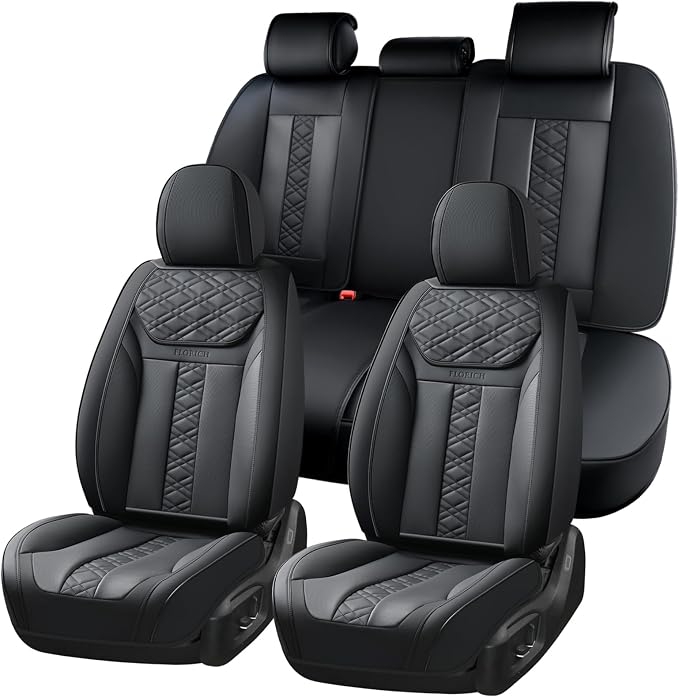 FLORICH Seat Covers, Atomutive Car Seat Covers Full Sets, Waterproof Seat Cover for Cars, Luxury Leather Universal Seat Cover Accessories Fit for Most Cars SUV Truck Sedans(Black)