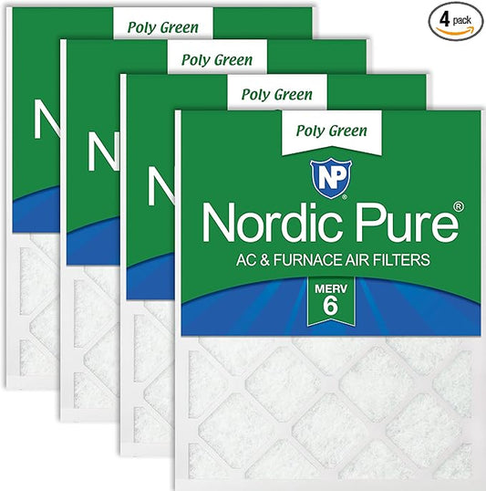 Nordic Pure 18x18x1 (Actual Size: 17 3/4 x 17 3/4 x 3/4) Poly Green MERV 6 AC Furnace Air Filters – Reduces Dust, Pollen, Pet Dander & Allergens – 4-Pack