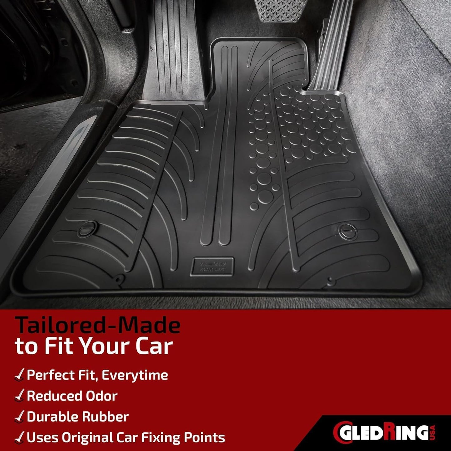 Gledring USA Custom Fit Floor Mats Intended for Toyota Tundra CrewMax 2012-2021 - No Trimming Needed. All Weather Rubber mats for Year Round Protection from mud and Snow.