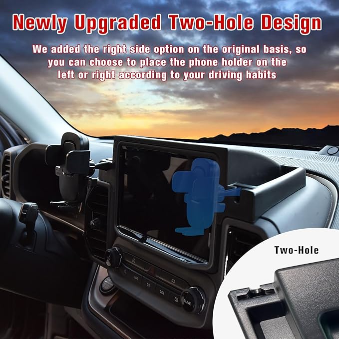 Upgrade Dashboard Mobile Phone Holder for Ford Bronco Sport, Dual-Holes Phone Mount with Tray Internal Accessories Automobile Cradles for Ford Bronco Sport 2021 2022 2023 2/4 Doors
