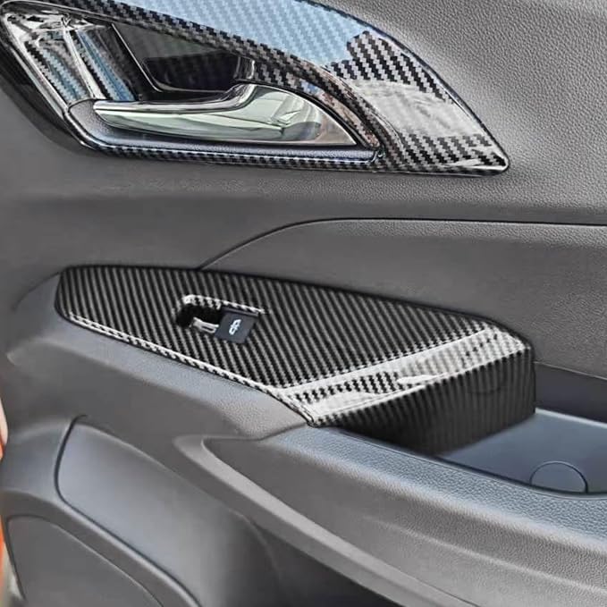 Car Interior Window Switch Panel Cover Side Door Glass Lock Control Button Cover Compatible with Chevy Trax 2024-2025 Accessories (Carbon Fiber Style)