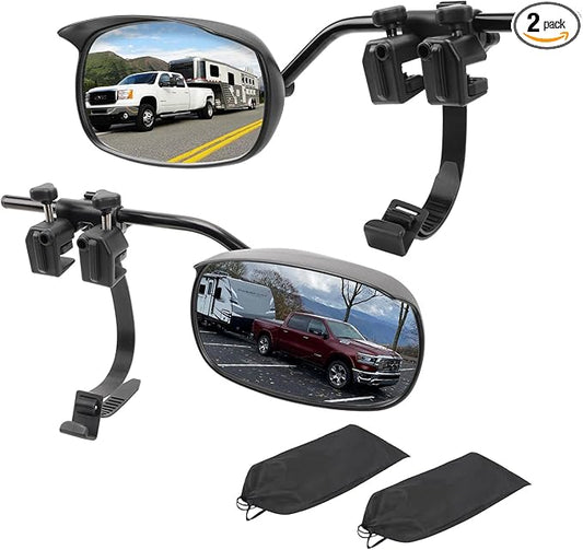 Universal Clip on Towing Mirrors Extensions for Towing, Side Mirror Extenders for Towing with RainProof, Convex Rearview Mirror, Tow Mirrors for Car Truck Trailer RV SUV, 2 Pack