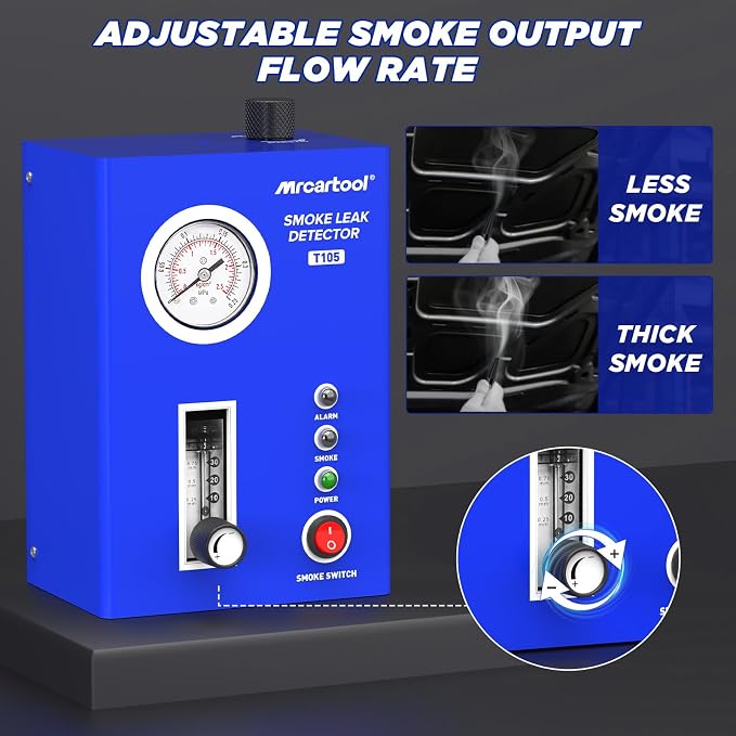 T105 Automotive Smoke Machine Leak Detector, Smoke Tester with Built-in Air Pump and Pressure Gauge, Vacuum Diagnostic Detector Tools Kit for 12V DC Cars