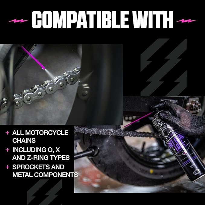 Muc Off Wet Motorcycle Chain Lube, 400 Milliliters - Premium Motorbike Chain Lubricant Spray - Formulated for Wet Weather Conditions