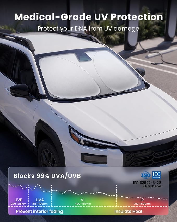 REEVAA 2026 3rd Pro Windshield Sunshade for 2020-2026 Subaru Outback | Dual-Layer Heat & Sun Defense, OEM Design | Foldable Sun Shade Car Accessories with Storage Bag