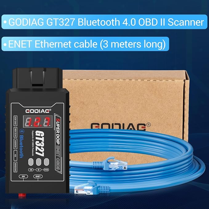 GODIAG GT327 OBD2 Scanner, OBD II Adapter Scanner Connector, DOIP ENET OBD II ELM327v1.5 Full Scanner for iOS/Android/Windows Support Voltage Display