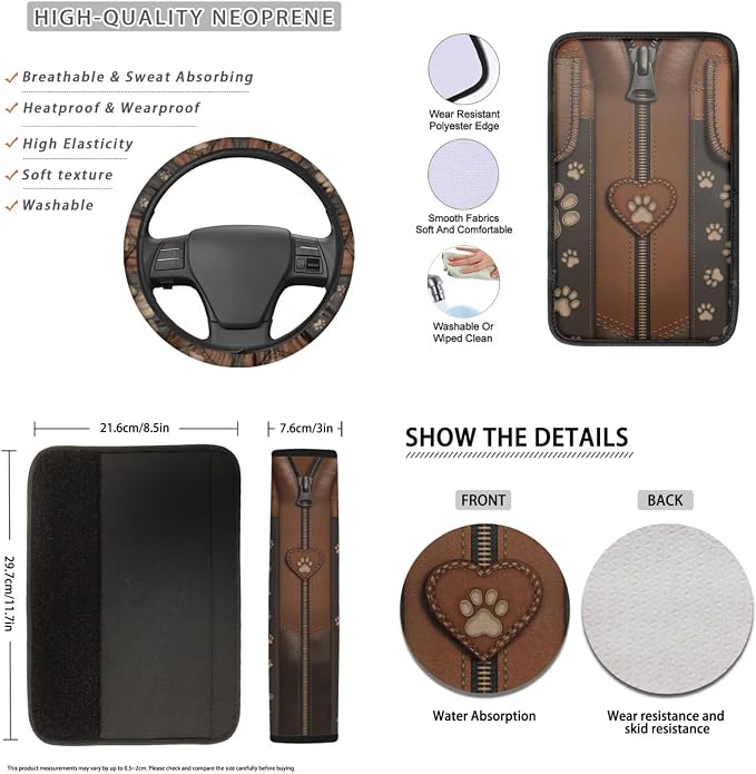 Lotusorchid Animal Paw Print Car Seat Covers Full Set of 16, Comfy Car Front and Rear Seat Covers and Armrest Cover, Anti-Dust Decorative Automobile Interior Set