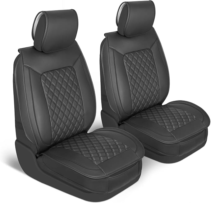 MotorBox Prestige Edition Napa Leather Seat Covers for Cars, Open Sides Front Seat Covers, Premium PU Leatherette Black Car Seat Covers for Cars Trucks SUVs, Front Seats Only