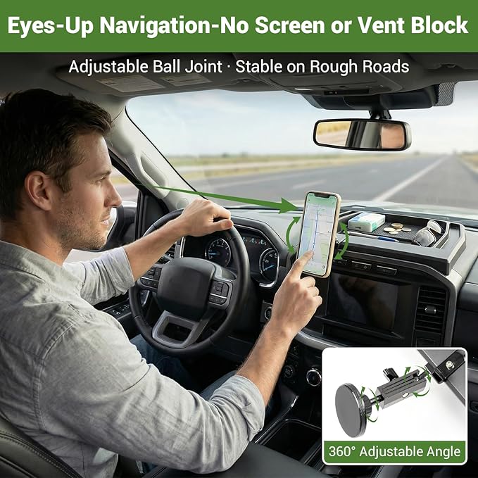 Magnetic Phone Mount Holder for 2023-2026 Ford F250 F350 F450 Super Duty(Without Center Dashboard Speaker) Dash Cell Phone Cradles Adjustable Phone Stand Accessories for 2023+ F250-F450