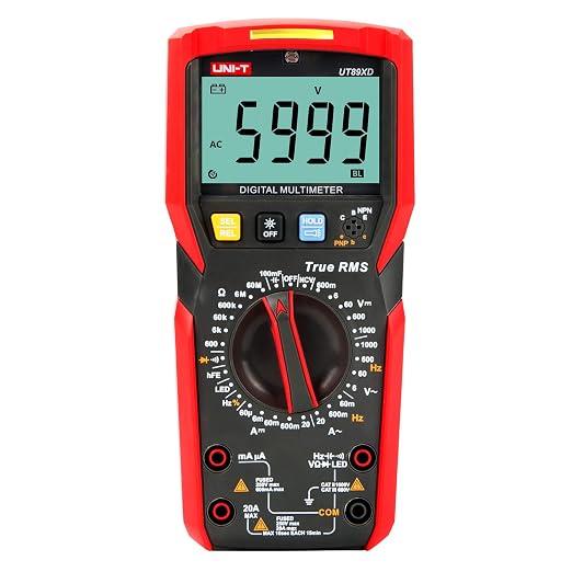 UNI-T Digital Multi Meter UT89XD 6000 Counts True RMS Sine Wave Measurement LED Test Auto Range AC DC Voltage Current Resistance Capacitance Frequency Duty Cycle Diode Continuity hFE Dual Range NCV