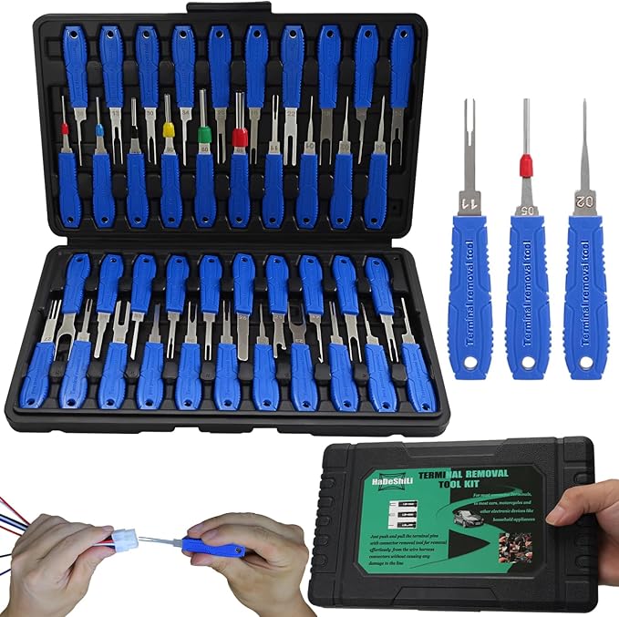 Terminal Removal Tool Kit - 41pcs Electrical Pin Removal Tools Automotive Depinning Tool Kit with Blow-Molded Case for Most Connector, Blue