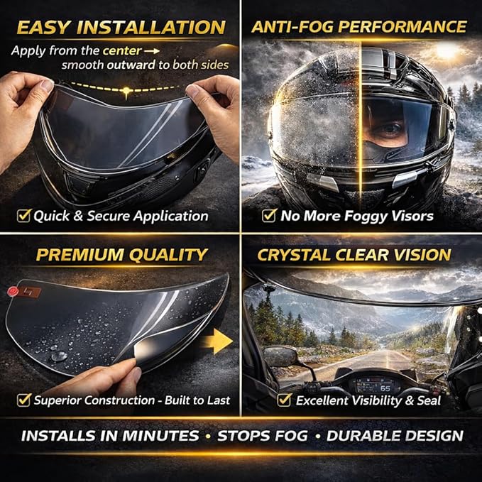 Universal Helmet Visor Anti-UV and Anti-Fog Combined Film - Ideal for Motorcycle Helmet Lens, Alternative to Insert Lens - Ultra HD Helmet Shield Films, Anti-Steaming, Safer Rides