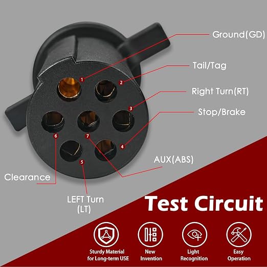 7-Way Round Pin Trailer Truck Circuit Plug Tester Replace 7865L | LED Indicators, Durable & Accurate Diagnostic Tool for Truck Drivers & Mechanics 5 Pack