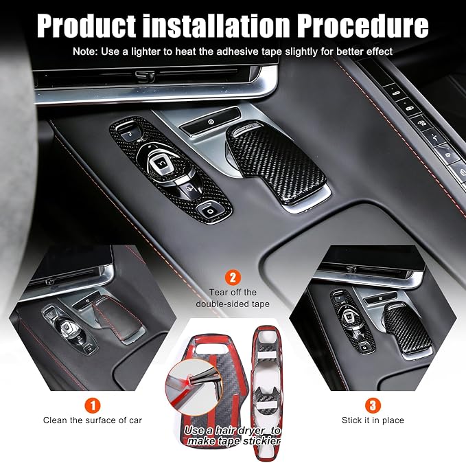 Set of 2 Genuine Carbon Fiber Gear Shift Panel Cover Trim for Corvette C8 2020-2025 Gear Shift Knob Head Protection&Console Gear Shift Button Panel P D Auto M Button Frame Accessories (Black)
