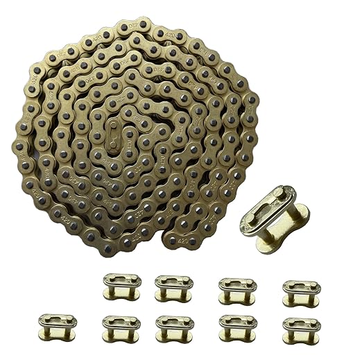 420 Motorcycle Gold Chain 132 Link Standard Roller Chain with Chain Breaker 10 Connecting Master Link for 100cc 110cc 125cc Dirt Pit Bike ATV Quad Go Kart Scooter