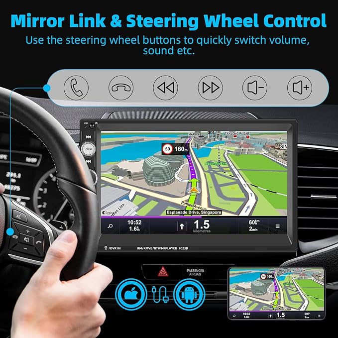 UNITOPSCI Double Din Car Stereo 7 Inch Touch Screen Car Audio Radio with Bluetooth Audio Hands-Free Calls Backup Camera FM Radio Receiver Car MP5 Player Support Mirror Link AUX-in USB TF Input