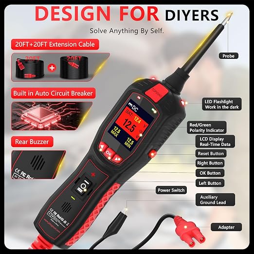 Electrical Tester for 6V-30V Cars, Short Circuit Breaker Finder Tool, Automotive Circuit Tester, Voltage Tester, P150
