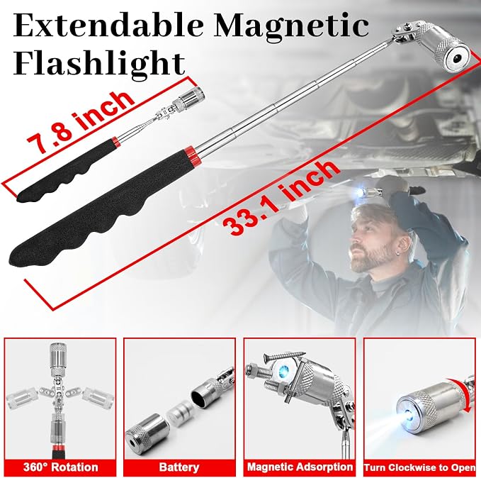 Doaho 13 Pcs Automotive Pick Set and Hook Tool Kit with Auto Gasket Scraper Clip Removal Plier Rivets Puller Telescoping Magnetic Pickup Gasket Scraper for Automotive Repair