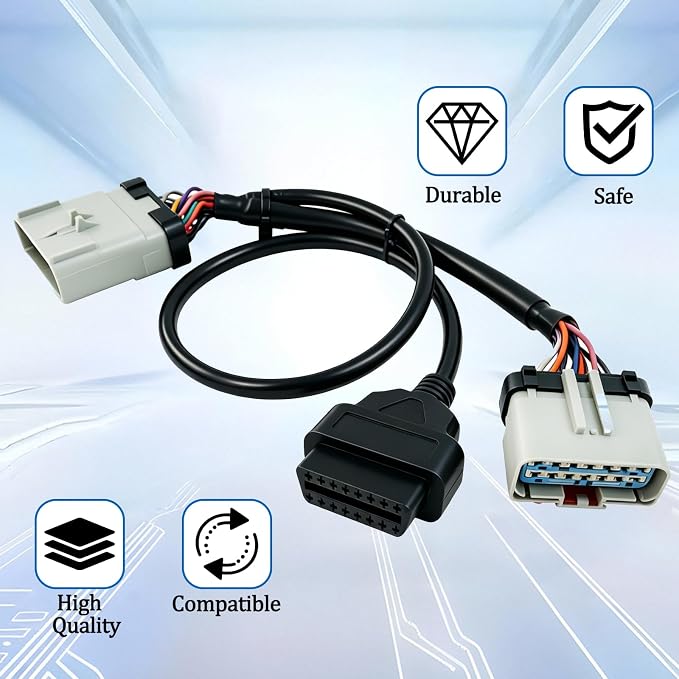 RP1226 14Pin Male to 14Pin Female and OBD2 16Pin Female Y Splitter Adapter Cable for Truck Diagnostics