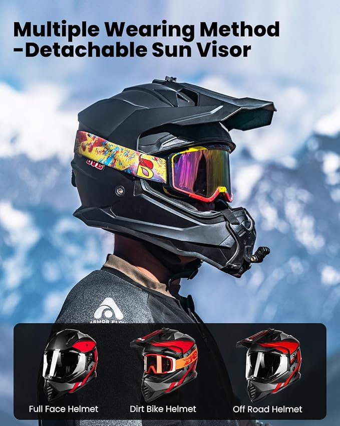 ILM Dual Sport Adventure Motorcycle Helmet with Pinlock Compatible Sun Visor Snowmobile ATV Dirt Bike Off Road Casco Model WS902 RedBlack XLarge