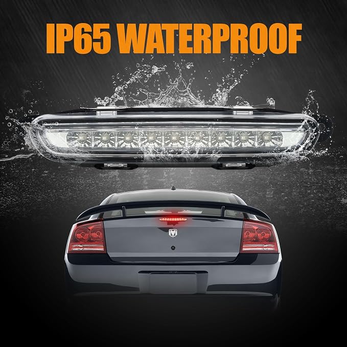 Third 3rd Brake Light LED for 2006-2010 Dodge Charger, High Mount Rear Brake Lights Assembly for 06-10 Charger, Waterproof Center Cab Lamp Stop Light (Clear)
