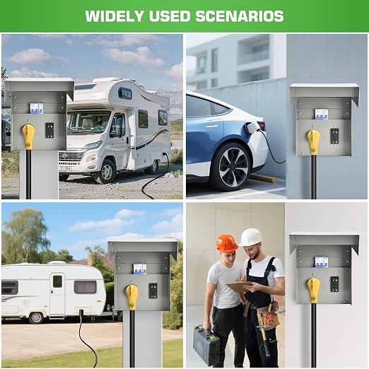 50/20 Amp RV Outlet Box with Breaker, Weatherproof Outdoor Temporary RV Electrical Panel for RV Camper Car Travel Motorhome Construction Site