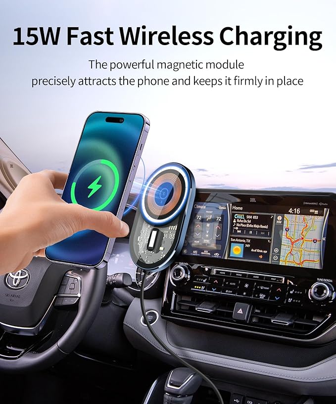 Wireless Charging car Phone Holder for Toyota Highlander/Hybrid 2020-2025 Accessories 12.3 inch Screen Fixed Clip,360° Rotation car Phone Mount Compatible with MagSafe