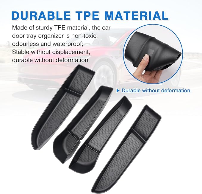 Shademax 4PCS Door Organizer Insert Tray for Tesla Model 3 Highland 2024 2025 2026 Door Side Storage Box for Tesla Model 3 Highland Accessories Front and Rear Slot Pockets Protector TPE Material