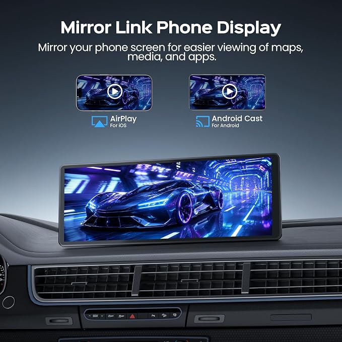 TECXERLLON 8.9" Wireless CarPlay Screen for Car, Portable Apple CarPlay & Android Auto Display with Magnetic Mount, 1080P Backup Camera, Bluetooth 5.0, Plug & Play, Voice Control, Mirror Link
