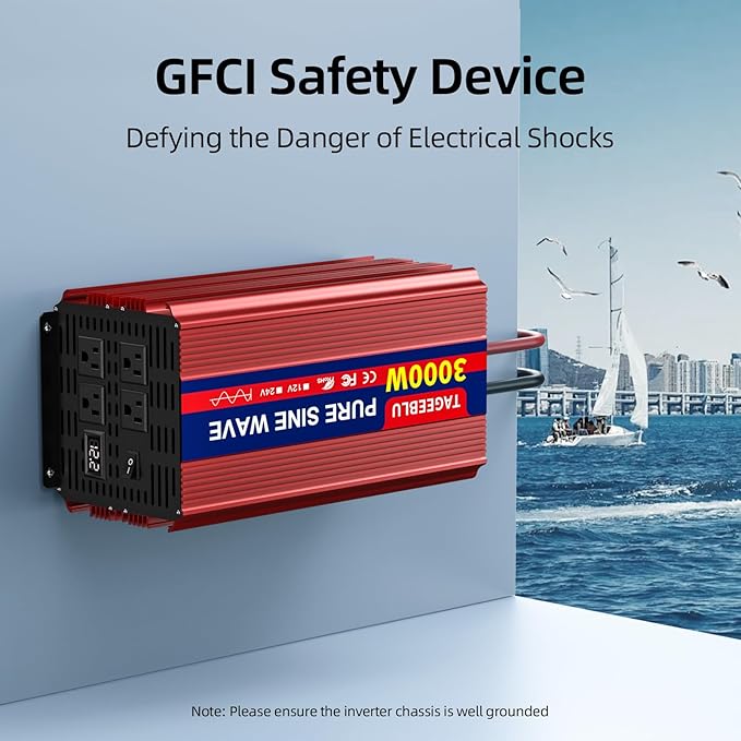 3000W 24V Pure Sine Wave Inverter, 24V DC to 110V/120V AC Power Inverter for RV、Off Grid、Truck、Power Outage with 4 AC outlets and LCD Display