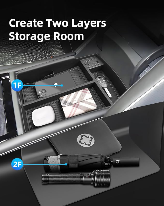 2PCS Atlas Center Console Organizer for 2025 2024 VW Atlas/Atlas Cross Sport, ABS Armrest Storage Box, Middle Console Tray Organize, Armrest Insert Container Pallet