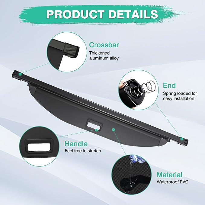 Powerty Cargo Cover for Hyundai Santa Fe 2019 2020 2021 2022 2023 Accessories Trunk Cover Rear Trunk Shade Retractable Trunk Shield Shade Tonneau Security Cover Black 5 Seats