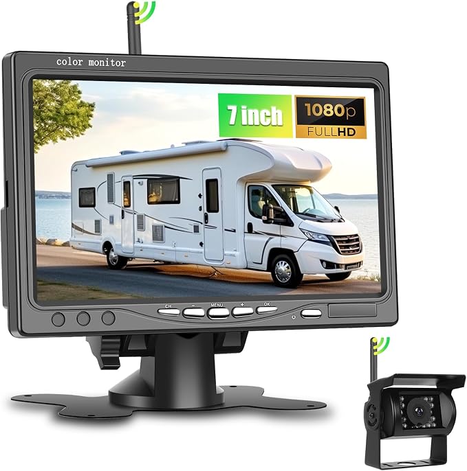 Wireless Backup Camera System for Vehicles, 7" HD Reserve Monitor, Digital 50% Clearer Signal, BSD(Blind Spot Detection), IP68 Waterproof, Easy No-Wire Install for Camper Truck Trailer Fifth Wheel RV