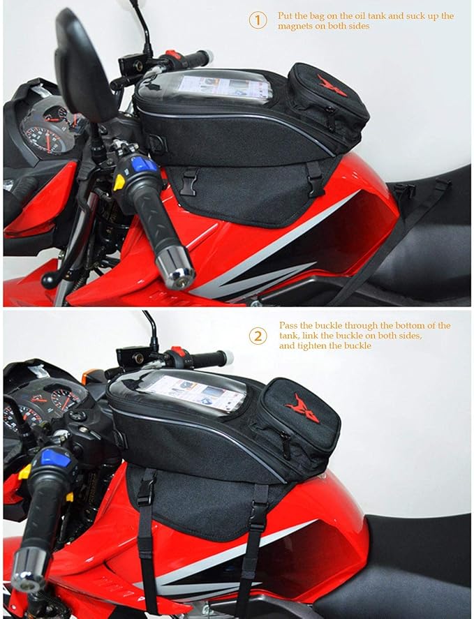 Naysku Motorcycle Tank Bag, 7Inch Touch Screen Motorcycle Bag Fuel Tank Magnetic Bag, Water-Repellent, Large Capacity and Multiple Compartments, for Outdoor Activities