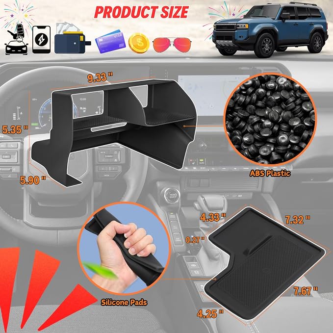 2Pcs Center Console Organizer Fit for 2026 2025 2024 Toyota Land Cruiser 250 Prado - Wireless Charging Pad & Central Control Secondary Storage Box Insert Divider Cubby Drawers Interior Accessories