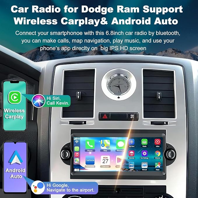 Android 13 Car Radio Stereo for Dodge Ram 2006 2007 2008, for Durango 2005 2006 2007 2008, 4GB RAM+64GB ROM Head Unit for Dodge, 6.8" CarPlay Touchscreen with Bluetooth and GPS Navigation