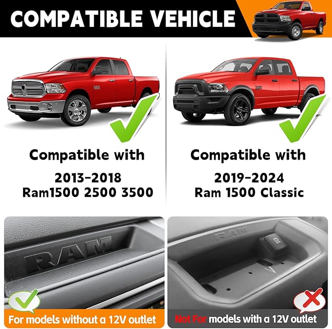 Dashboard Phone Holder Compatible with 2013-2018 Ram1500 2500 3500&2019-2024 Ram 1500 Classic Center Console Organizer Dash Tray Phone Mount for RAM Accessories(DodgeRam 2013-2018)