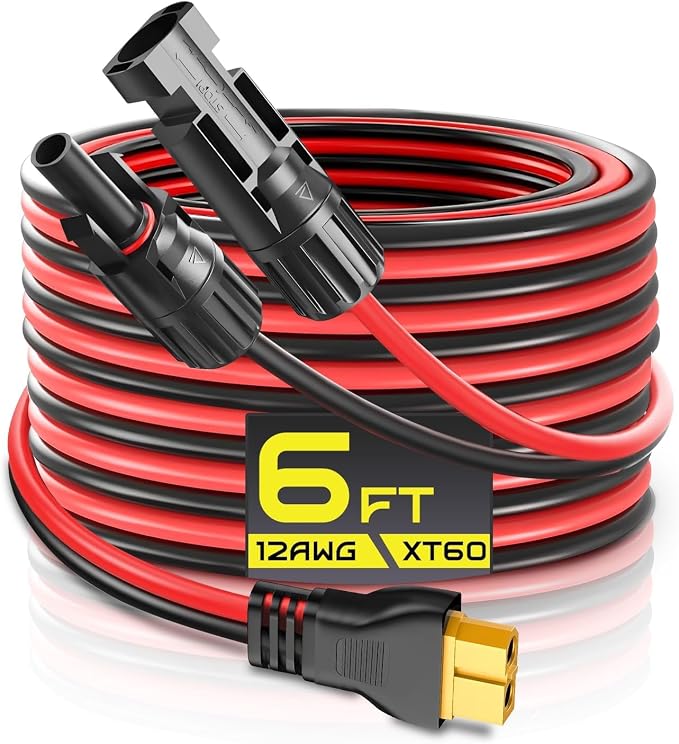 6FT 12AWG XT60 Solar Charging Cable, GIBBAB Solar Panel Connector to XT60 Extension Charge Adapter Cable with Caps & Wire Ties for LiFePO4 Battery RV Portable Power Station Generator